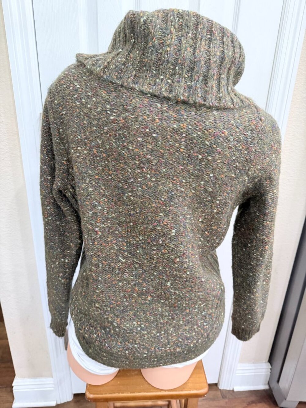 Charlie B XS Olive Donegal Fleck Wool Blend Cowl Turtleneck Sweater - Picture 4 of 13